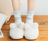 Warme sokken dames - 3 paar - huissokken - fluffy sokken - grijs / wit - print kat - 36-40 - extra zacht