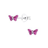 Joy|S - Zilveren vlinder oorbellen - 5 x 3 mm - paars kristal - kinderoorbellen