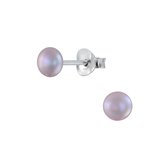 Joy|S - Zilveren parel oorbellen - 4 mm fresh water pearl - paars grijs