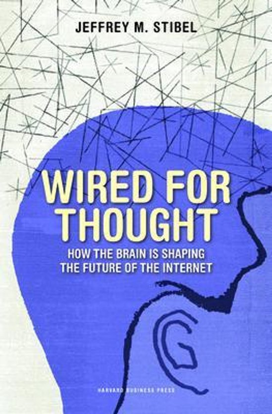 Couverture du livre "Wired for Thought" avec profil de tête bleu et lignes noires.