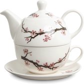 Tea for one Sakura theepot 400 ml met kop en schotel cadeau set voor vrouw of vriendin.