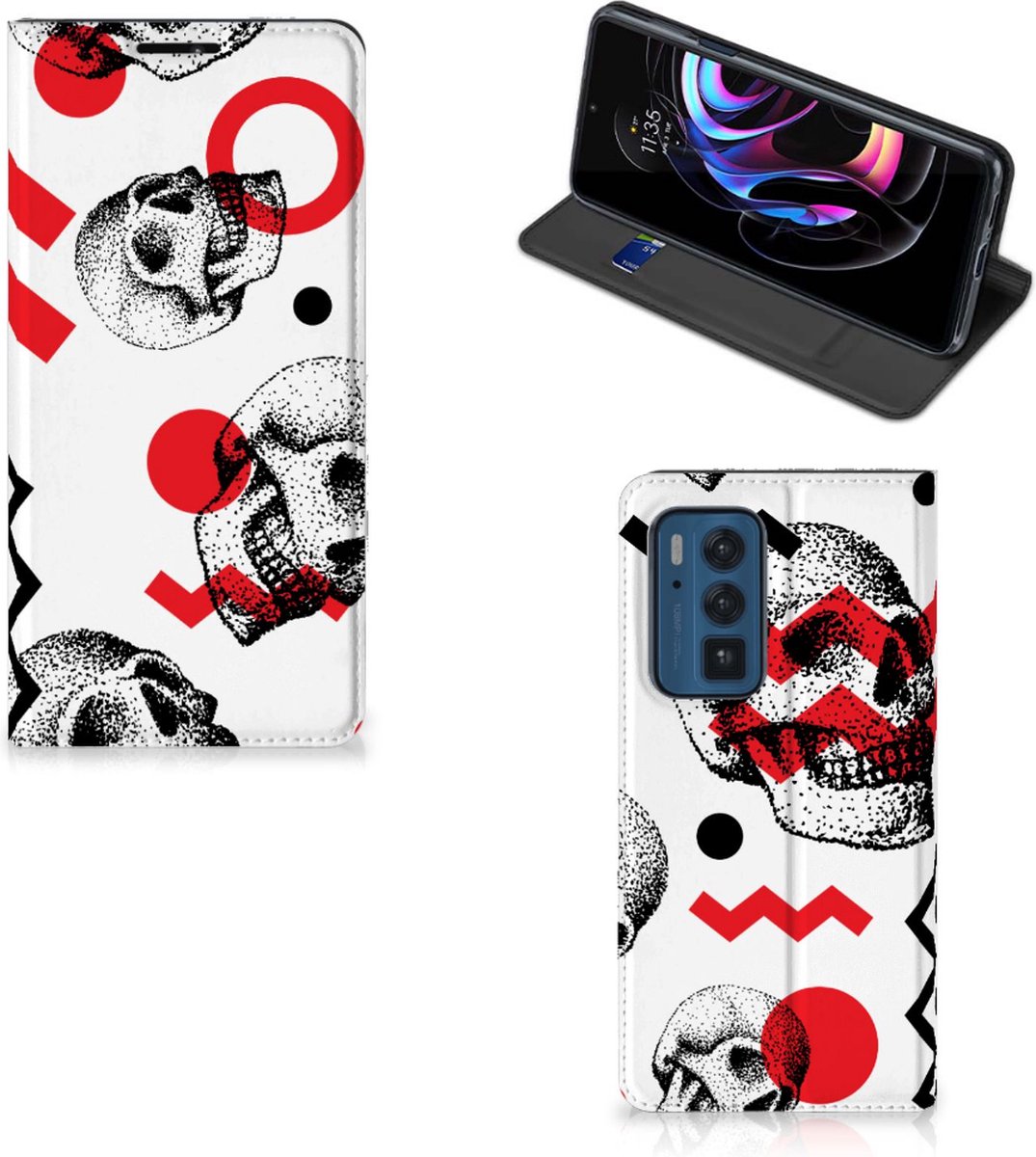 Mobiel BookCase Motorola Edge 20 Pro Skull Red