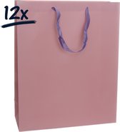 12st. stevige draagtassen papier (26x32x10)cm | zak | cadeautasje | gift bag | verpakking | satijnen lint handvat