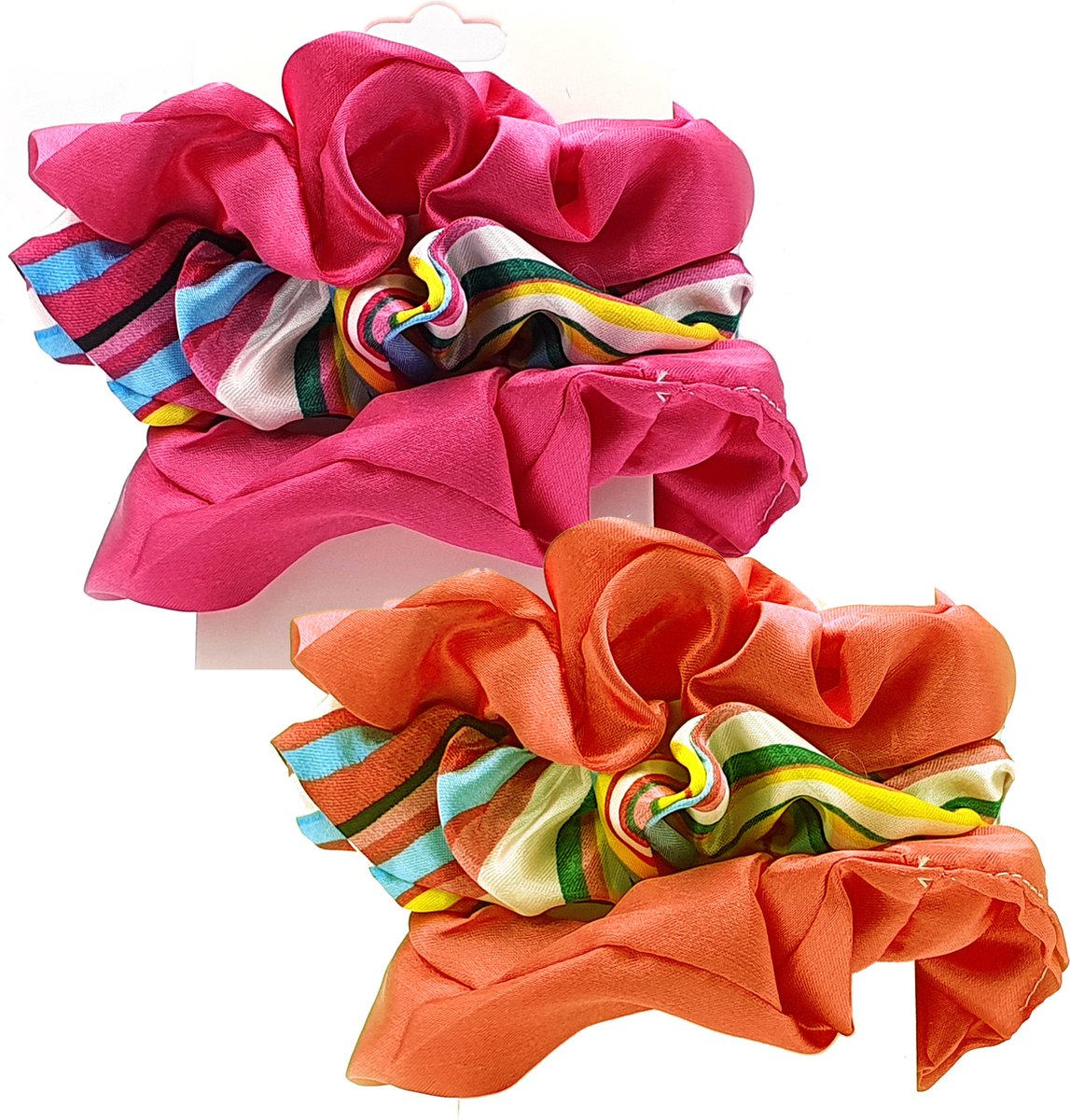 6 haarscrunchies roze en oranje satijn