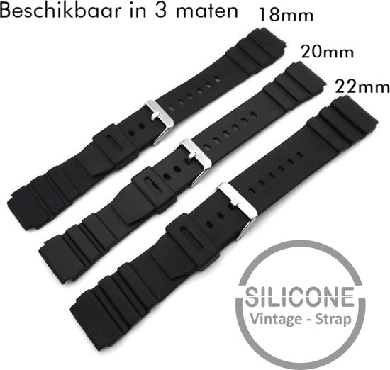22mm Rubber Siliconen horlogeband zwart passend op Casio Seiko Citizen en alle andere merken 22 mm Bandje - Horlogebandje horlogeband - Merkloos