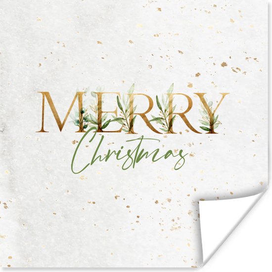 Poster Merry Christmas - Kerst - Spreuken - Quotes - Goud - 75x75 cm - Kerstmis Decoratie - Kerstversiering - Kerstdecoratie Woonkamer - Kerstversiering - Kerstdecoratie voor binnen - Kerstmis
