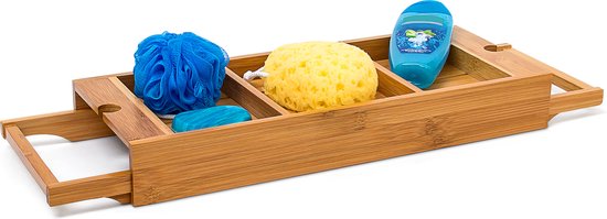 support de baignoire réglable relaxdays, panier de bain, bambou, poids: 1,1 kg