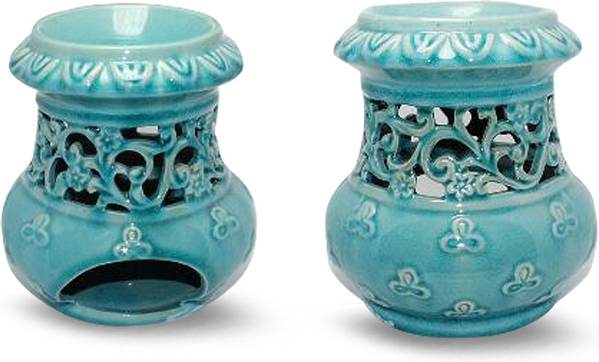 Turquoise Aromabrander (12 x 17 x 18 cm) - Grote olieverdamper - Sierlijke Aromalamp