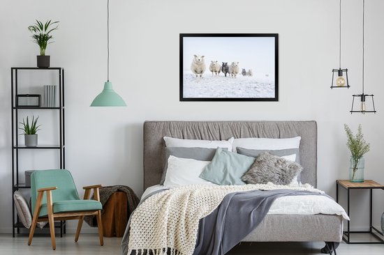 Fotolijst incl. Poster - Schaap - Wol - Sneeuw - 120x80 cm - Posterlijst