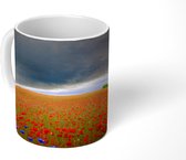 Mok - Bloemen - Rood - Grijs - 350 ML - Beker