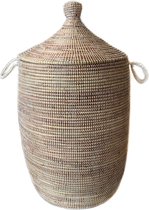 Teranga opbergmand - rieten mand met deksel traditionele vorm - wit H75x D45cm