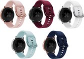 Smartwatch bandjes - 5 pack - Geschikt voor Samsung Galaxy Watch 5 (incl. Pro) en Galaxy Watch 4, Watch 3 41mm, Active 2, 20mm horlogebandje - Siliconen - Fungus - Roze, Wijnrood, Wit, Lichtblauw, Donkerblauw