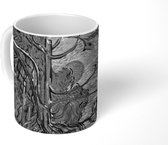 Mok - Dennenbomen bij zonsondergang - Vincent van Gogh - Zwart - Wit - 350 ML - Beker