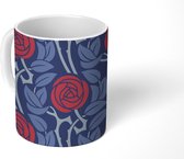 Mok - Een abstracte bloemdessin tekening met rozen - 350 ML - Beker