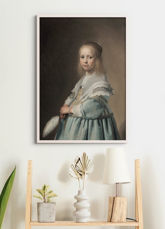 Poster In Witte Lijst - Portret Meisje In Het Blauw - Johannes Verspronck - Large 70x50 - Gouden Eeuw