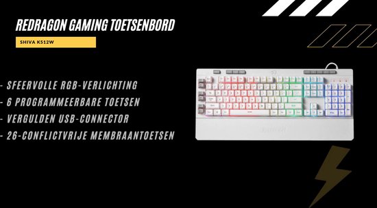 Redragon K512 Shiva Gaming-toetsenbord met RGB-achtergrondverlichting en multimediatoetsen, lineaire mechanische schakelaar, 6 extra ingebouwde macrotoetsen, speciale mediabediening, afneembare