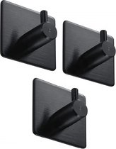 Zelfklevend Handdoekhouders voor badkamer en keuken - Handhoekhaakjes - set van 3 stuks - Zonder boren - Vierkant - Badjas - Theedoek hanger - RVS Mat Zwart