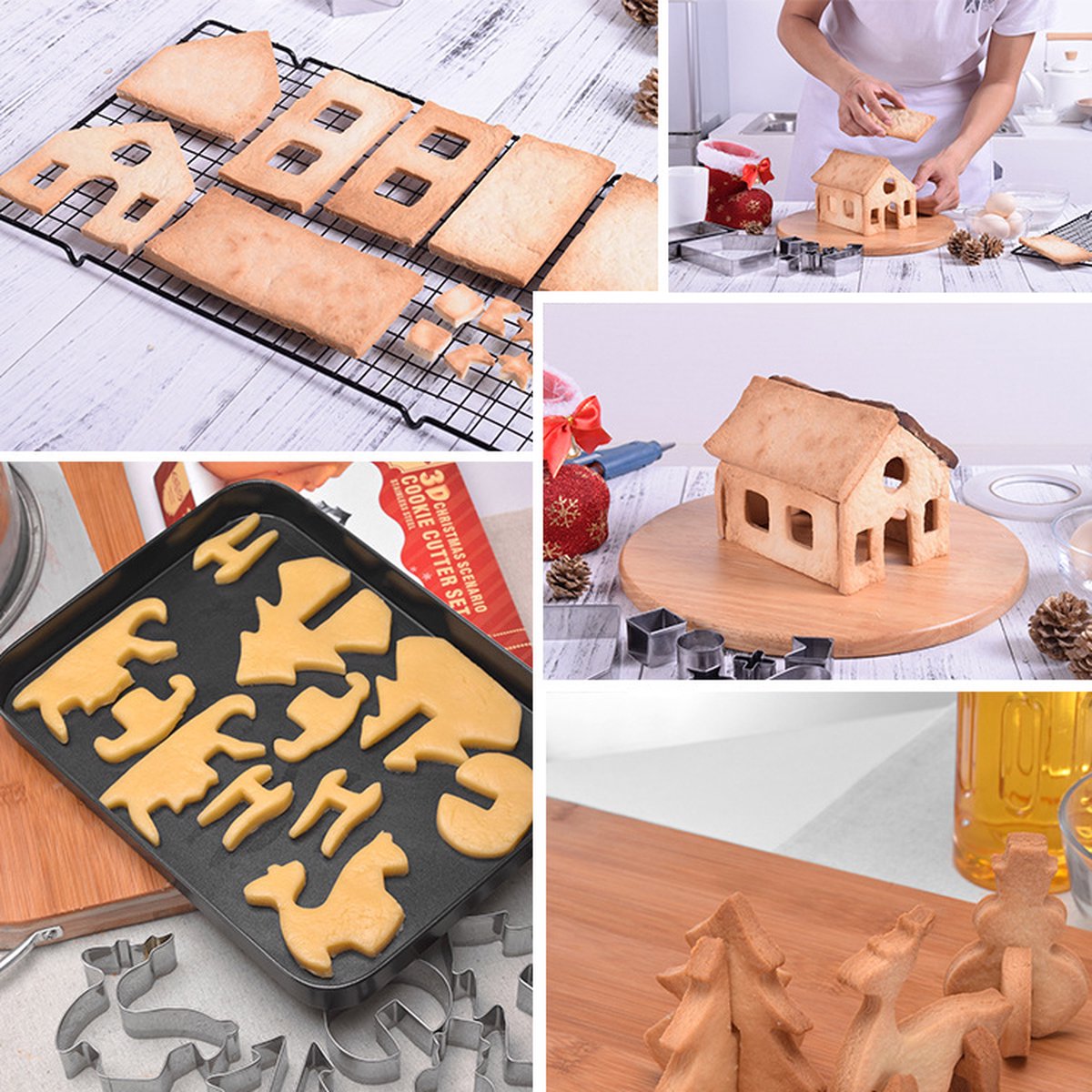 Gingerbread - Kerst - koekjes uitstekers - creativiteit - bakken - 18 stuks - 3D huisje - Roestvast staal