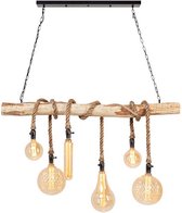 Vintage boomstam hanglamp | zwarte plafondplaat | touwlamp | antraciet fitting