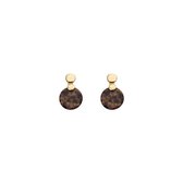 Biba oorbellen rond bruine hanger goudkleurig