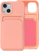 Roze Pasjeshouder Hoesje voor Apple iPhone 13 Mini - iPhone 13 Mini Hoesje met Pasjeshouder - iPhone 13 Mini Siliconen Hoesje Case met Pasjeshouder - Kaart TPU Hoesje Backcover
