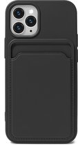 iPhone 12 Pro Max Hoesje Pasjeshouder Zwart - Siliconen Case Back Cover