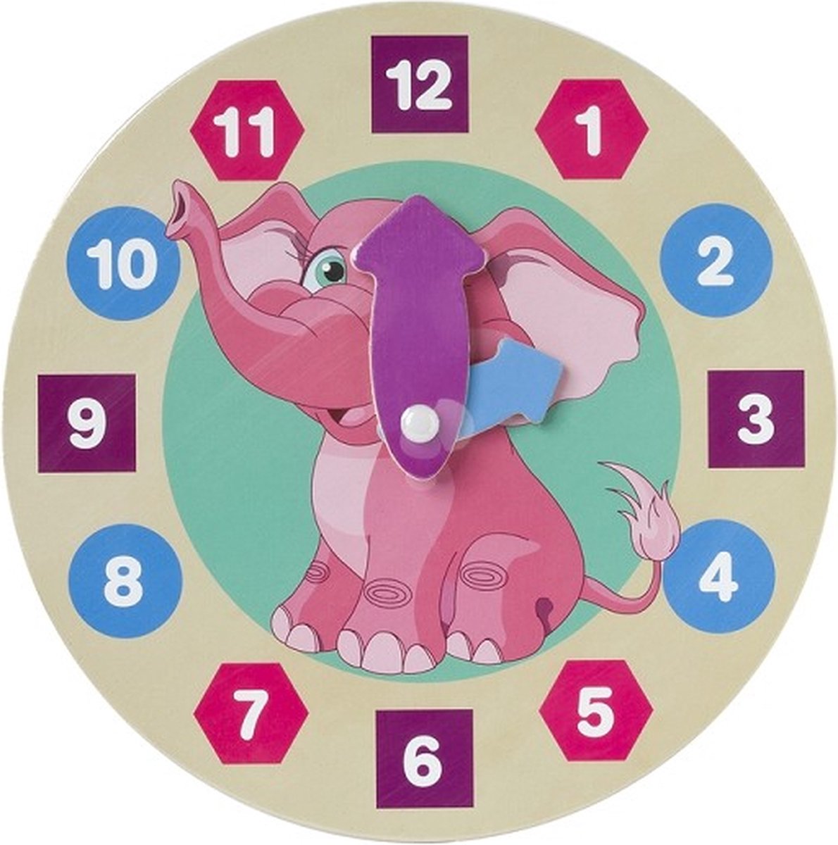 Houten kinderklok - olifantje - speelklok - leerklok leren klokkijken - funcadeau schoencadeautje