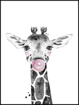 Poster Kinderkamer Giraffe - 40x30 Zwart Wit - Babykamer Dieren - Kinderen - Jongens Meisjes