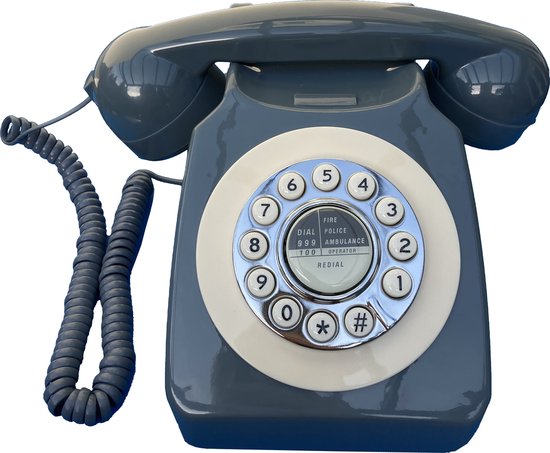 CT8019G Retro Vaste Telefoon - Druktoets - Mechanische Rinkelbel - Grijs