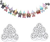 Honden decoratie set 13-delig met 1 banner XL Happy Birthday Dogs en 12 ballonnen hondenpootjes- verjaardag - hond - slinger - dog - ballon - honden feest