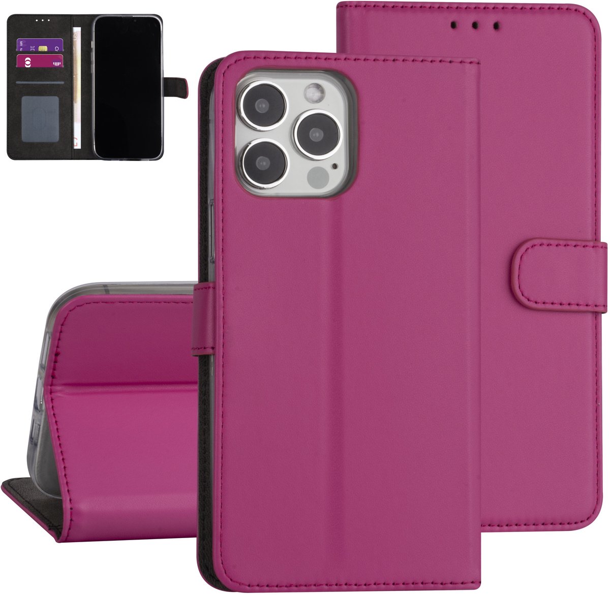 Felroze hoesje voor iPhone 13 Pro Max - Booktype - Pasjeshouder - Magneetsluiting