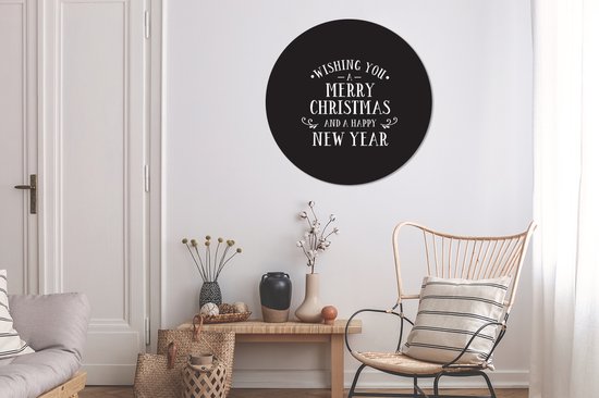 Citation de Noël Je vous souhaite un joyeux Noël sur fond noir Sticker papier peint cercle mural - 100x100 cm - peinture ronde - cercle papier peint - cercle mural - cercle vivant - autocollant & découpe ronde