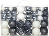 100 Kerstballen set plastic wit en grijs - Kerstbal Kunststof - Kerstballenset - kerstversiering Glitters, Glanzend & Mat