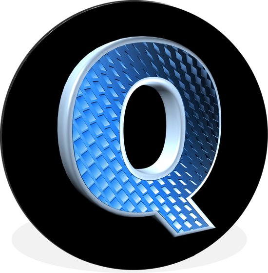 WallCircle - Wandcirkel - Muurcirkel - Een blauwe letter Q op een zwarte achtergrond - Aluminium - Dibond - ⌀ 140 cm - Binnen en Buiten