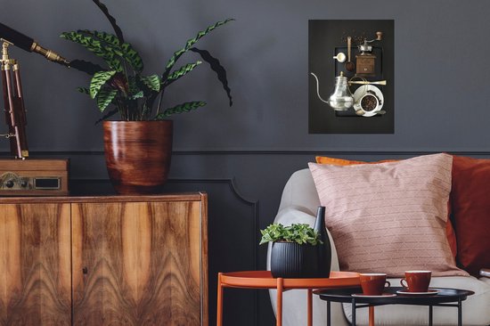 Stickers Stickers muraux - Pose à plat d'articles de café traditionnels avec des grains de café - 30x40 cm - Feuille adhésive