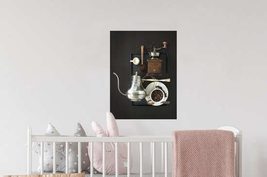 Stickers Stickers muraux - Pose à plat d'articles de café traditionnels avec des grains de café - 30x40 cm - Feuille adhésive