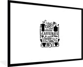 Citation je caféine et espère le meilleur sur un fond blanc 120x80 cm