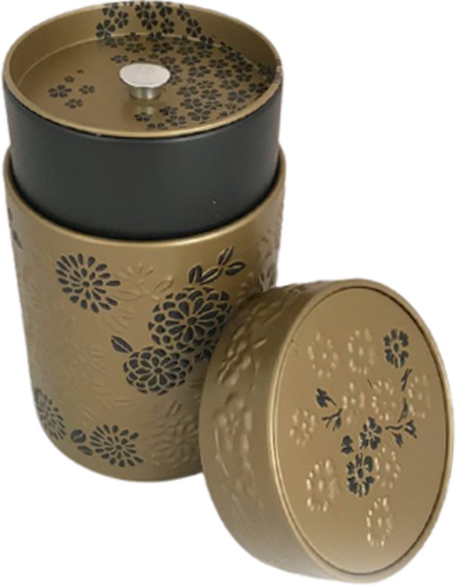 ChaCult Bewaarblik met deksel Bewaarblik thee Bewaarblik koffie Bewaarblik goud zwart 150 gram (1 stuk)