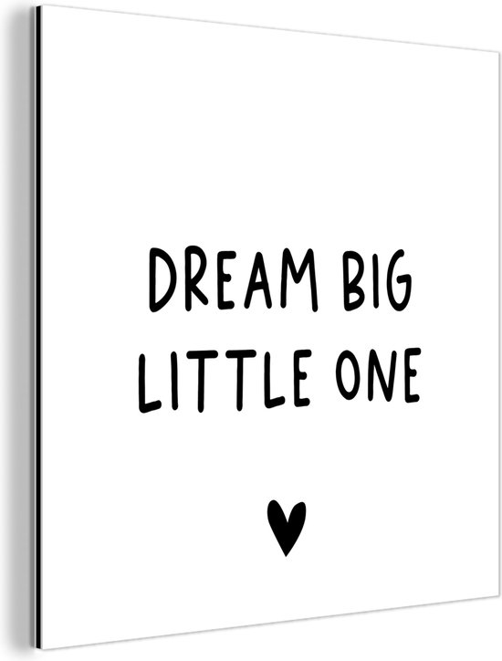 Décoration murale Métal - Peinture Aluminium Industrielle - Citation anglaise Dream grand petit avec un coeur sur fond blanc - 20x20 cm - Dibond - Photo sur aluminium - Décoration murale industrielle - Pour le salon / chambre