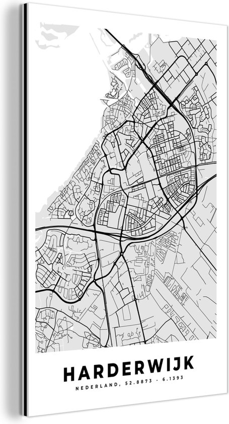 Wanddecoratie Metaal - Aluminium Schilderij Industrieel - Stadskaart - Harderwijk - Grijs - Wit - 40x60 cm - Dibond - Foto op aluminium - Industriële muurdecoratie - Voor de woonkamer/slaapkamer - Plattegrond