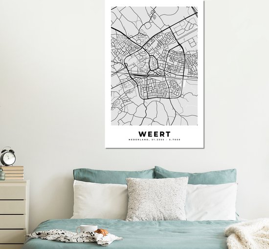 Wanddecoratie Metaal - Aluminium Schilderij Industrieel - Stadskaart - Weert - Grijs - Wit - 100x150 cm - Dibond - Foto op aluminium - Industriële muurdecoratie - Voor de woonkamer/slaapkamer - Plattegrond
