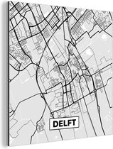 Wanddecoratie Metaal - Aluminium Schilderij Industrieel - Stadskaart - Delft - Grijs - Wit - 20x20 cm - Dibond - Foto op aluminium - Industriële muurdecoratie - Voor de woonkamer/slaapkamer - Plattegrond