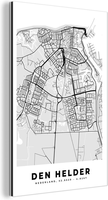 Wanddecoratie Metaal - Aluminium Schilderij Industrieel - Stadskaart - Den Helder - Grijs - Wit - 60x90 cm - Dibond - Foto op aluminium - Industriële muurdecoratie - Voor de woonkamer/slaapkamer - Plattegrond
