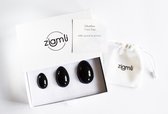 Ziamli Yoni eggs (Yoni eiren) - Set van 3 - Yoni egg (Yoni ei) - 100% Obsidiaan - Drilled  - GIA Certified