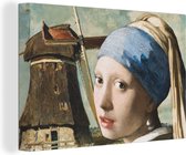 Canvas schilderij 180x120 cm - Wanddecoratie Meisje met de parel - Molen - Vermeer - Muurdecoratie woonkamer - Slaapkamer decoratie - Kamer accessoires - Schilderijen