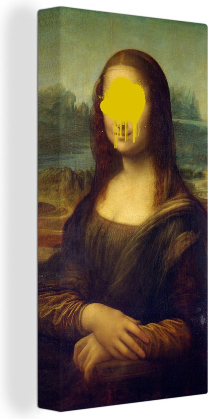 Canvas Schilderij Mona Lisa - Verf - Geel - 20x40 cm - Wanddecoratie