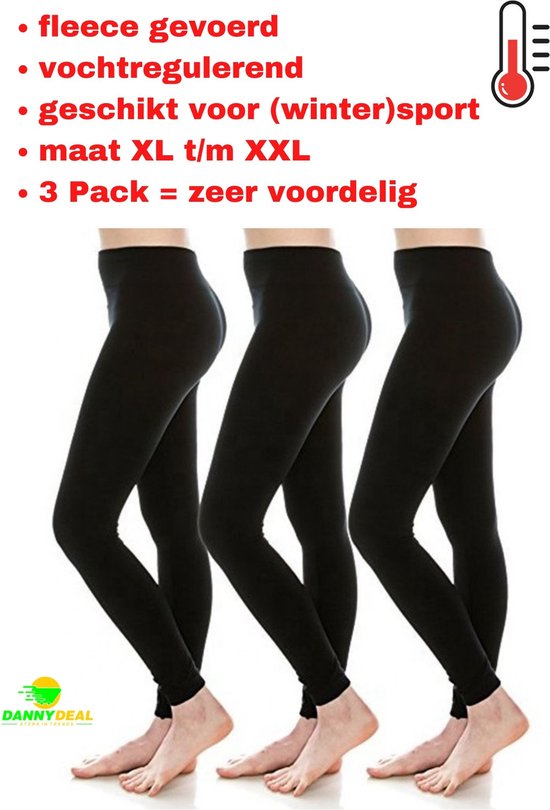 Lot de 3 Leggings Super Thermo - Taille XL à XXXL - Sous- Sous-vêtements - Pantalon Thermo - Plein air - Sports d'hiver - Legging chaud - Doublure polaire - Correction de la silhouette - Régulation de l'humidité - Zwart