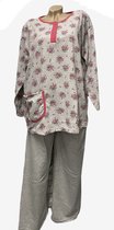 Dames pyjamaset flanel met bloemenprint XXXL grijs/roze