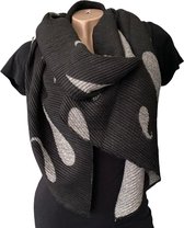 Lange Warme Dames Sjaal - 2-Zijdig - Zwart - Grijs - 200 x 65 cm (D1)