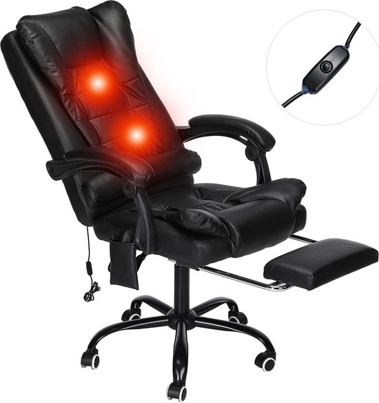 Snailhome Bureaustoel - ergonomische draaistoel en computerstoel - Met massagefunctie - belastbaar tot 150 kg - zwart - 61 x 50 x 123cm